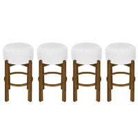 Vera Rubber Wood Bar Stool Set of 4 Indoor Seating with Round Ivory Cushion,Dark Walnut