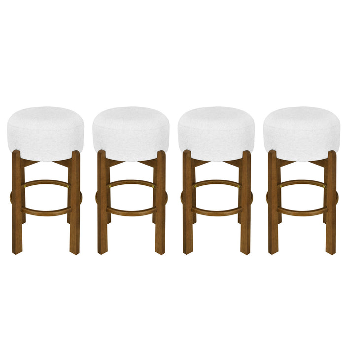 Vera Rubber Wood Bar Stool Set of 4 Indoor Seating with Round Ivory Cushion,Dark Walnut