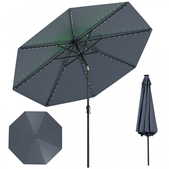 Costway 10 FT Solar Patio Umbrella with 96 LED Lights 35° Adjustable Tilt Vented Top Navy