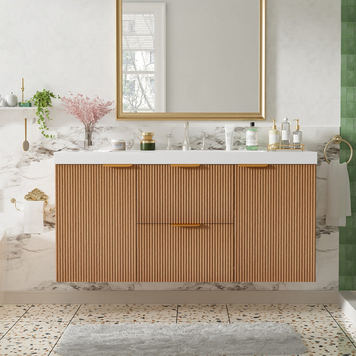 Ethan Wall-Mounted Bathroom Vanity with Integrated Sink Storage,Wood
