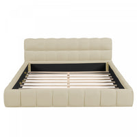 Jessica Upholstered Platform Bed with Comfortable Linen Fabric and Sturdy Frame,Queen Size,Beige Queen Bed  