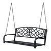 Outsunny 50\"l Steel Porch Swing Fleur-de-lis Patio Swing Chair Hanging Bench Outdoor 2-person Glider Chair Seat W/ Chain Antique Style Black