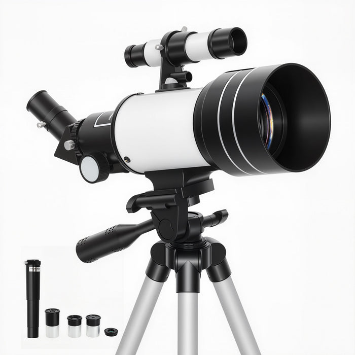 Outsunny Telescope for Adults Beginners, 70 mm Aperture Portable 300 mm Refractor Telescope with 100X Magnification, Adjustable Tripod, Celestial Stargazing, White