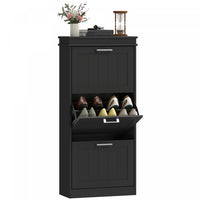 HOMCOM Narrow Shoe Cabinet with Flip Drawers Adjustable Shelf, Black