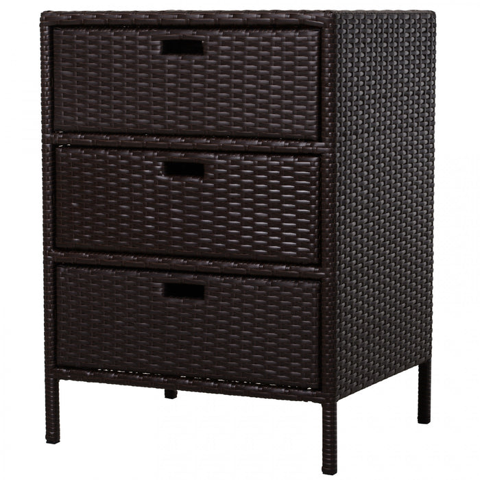 Outsunny 32\" Poolside Rattan Wicker Patio Organizer Storage Cabinet Bathroom Storage W/ 3 Large Drawers Garden Outdoor