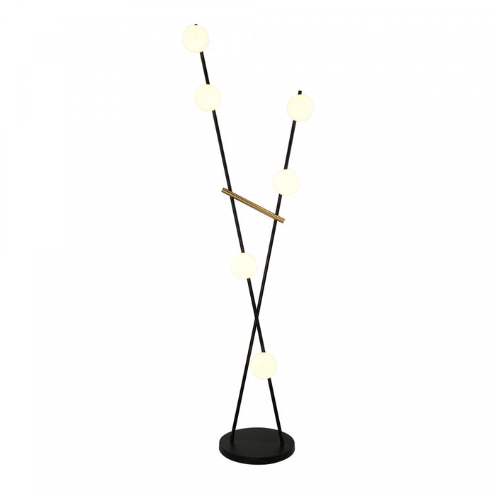 Cortina 6 Light Floor Lamp, Black, Brushed Brass