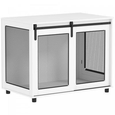 Pawhut Dog Crate Furniture, 39" Dog Kennel End Table With Sliding Barn Door, Furniture Style Dog Cag|Pawhut Meuble Pour Cage De Chien, 39" Table D'extremite De Niche Pour Chien Avec Porte Coulissante,