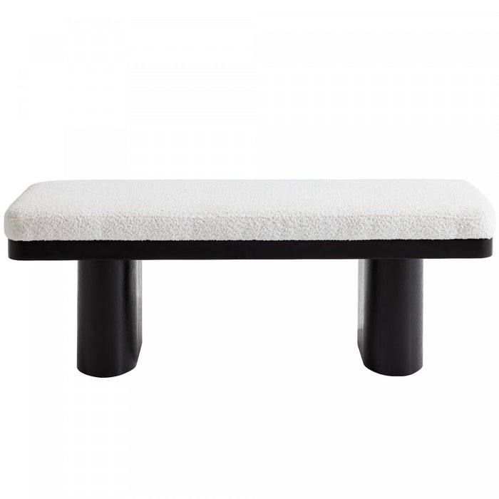 Olivia 47.5\" Wood Bed Bench Ottoman with Teddy Velvet Upholstery and Wooden Legs,Black