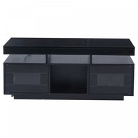 Lumina 39.3 Inch High-Gloss Coffee Table with LED Lights, USB Port and Transparent Doors, Black 