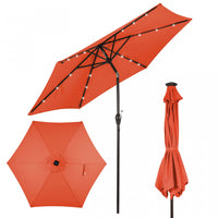 Costway 9FT Patio Solar Umbrella LED Steel Tilt W/ Crank Orange