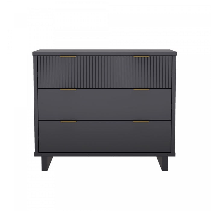 Elara Contemporary 38\" Solid Wood Dresser in Charcoal Gray (3-Drawer)