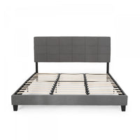 Lucia Upholstered Platform Bed Frame With Tufted Waffle Stitching,king Size,charcoal King Bed 
