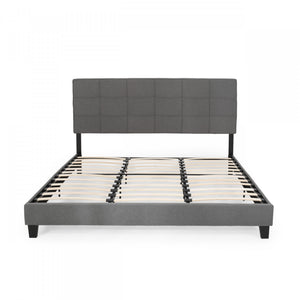 Lucia Upholstered Platform Bed Frame With Tufted Waffle Stitching,king Size,charcoal King Bed
