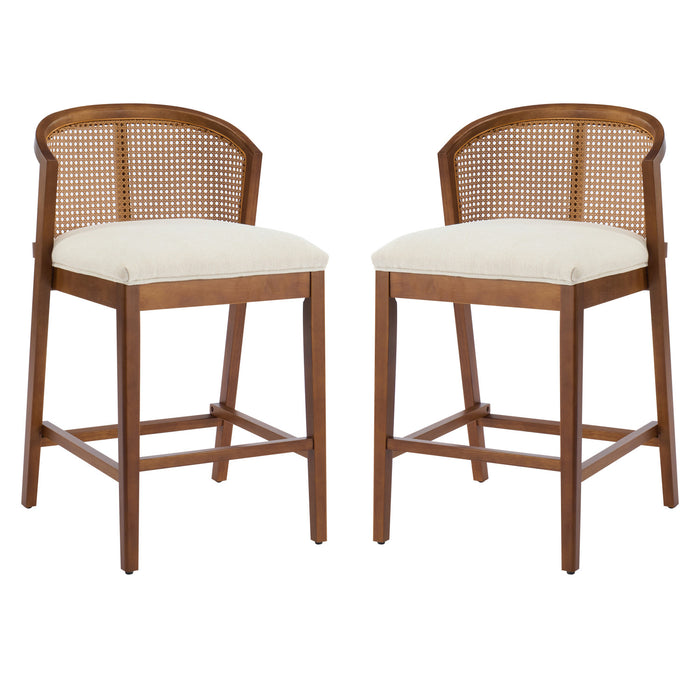 Tatti Rubber Wood Counter Stools with Cane Back Set of 2,Walnut