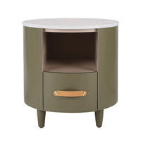 Olivia Modern Curved Design Round Nightstand with Storage Drawer,Green  