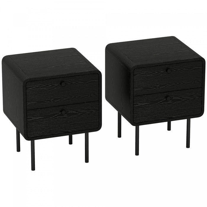 HOMCOM Nightstand Set of 2 with 2 Storage Drawers, Bedside Tables, Black