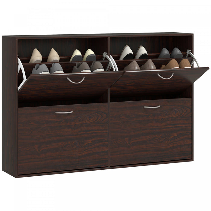 HOMCOM Flip Down Shoe Storage Cabinet, Wooden Shoe Rack, Entryway Shelf