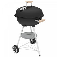 Outsunny Portable Charcoal BBQ Grill, Steel Barbecue Grill with Lid and Air Vents, Outdoor Camp Picnic Cooker with Wheels and Storage Shelf, Black