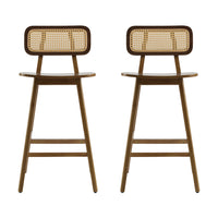 Bari Rubber Wood Counter Stool Set of 2 with Rattan Back and Footrest,Walnut