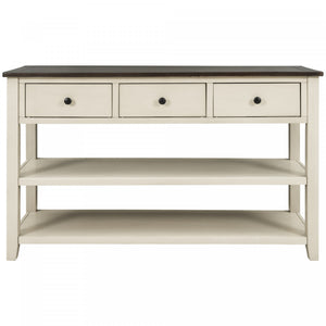 Wendy Solid Wood Console Table With 3 Drawers And 2 Open Shelves,beige Accent Cabinet