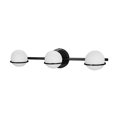 Dainolite Sofia 3 Light Vanity Light Matte Black Finish White Glass Lamp|Lumière de coiffeuse Sofia de Dainolite en verre blanc, avec fini noir mat et 3 ampoules