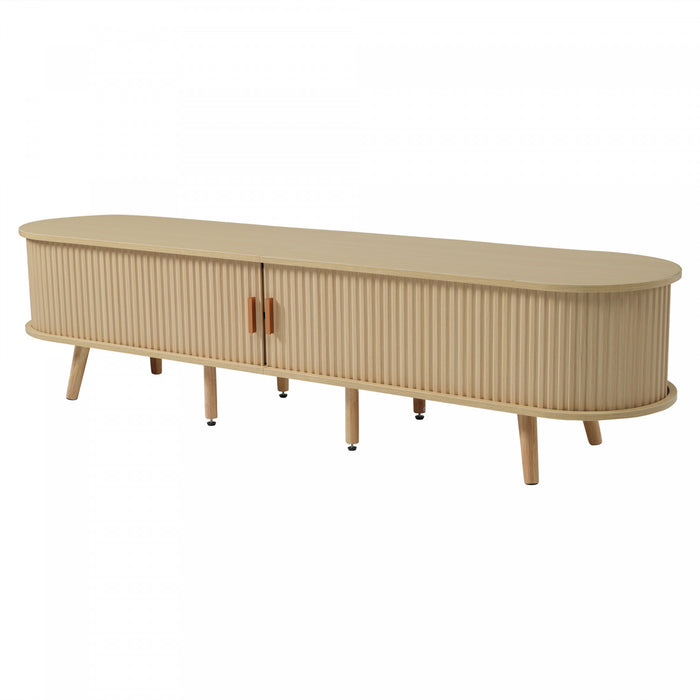 Ethan Oval TV Stand Media Console with Sliding Doors and Drawers,Natural