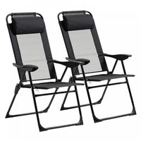 Outsunny Double Camping Chairs Foldable W/ Reclining & Headrest, Black
