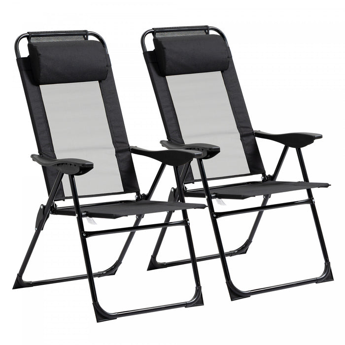 Outsunny Double Camping Chairs Foldable W/ Reclining & Headrest, Black