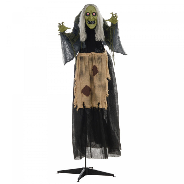 Outsunny 47\" Witch Halloween Decoration with Sound Activated Light Up Eyes