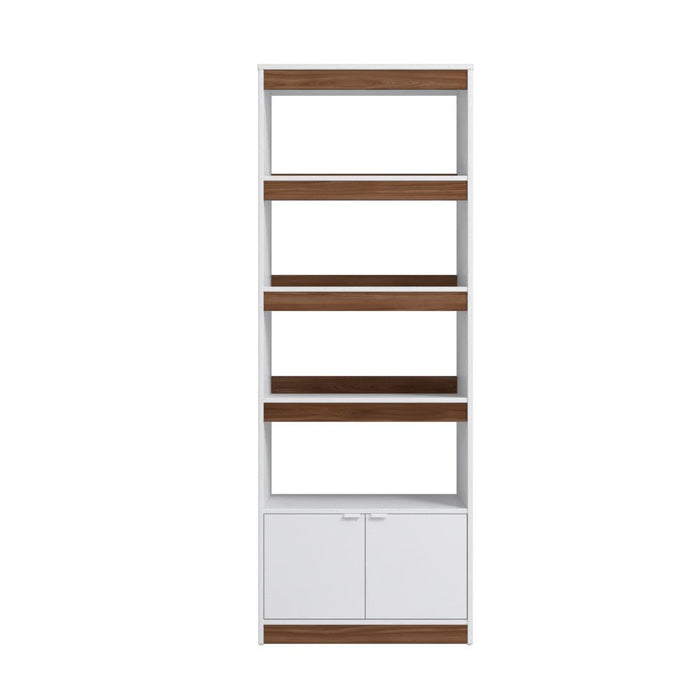 Manhattan Comfort Mid-Century Modern Ratzer Bookcase with 5 Shelves - White & Brown