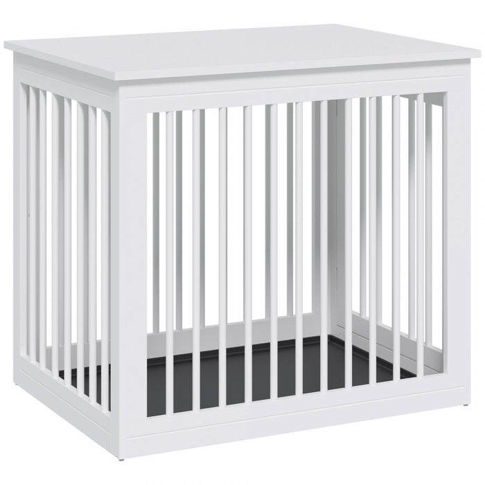 Pawhut Wooden Dog Crate Furniture, Puppy Kennel End Table, Decorative Pet House With Front Door, Safety Lock, For Small & Medium Sized Dog, White