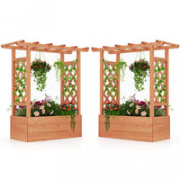 Costway 2 Pcs Raised Garden Bed With Trellis & Hanging Roof Drainage Elevated Planter Box