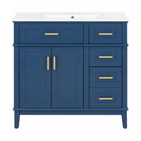 Marshall 36 Inch Modern Bathroom Vanity with Ceramic Sink & Storage, Blue