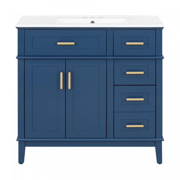 Marshall 36 Inch Modern Bathroom Vanity with Ceramic Sink & Storage, Blue