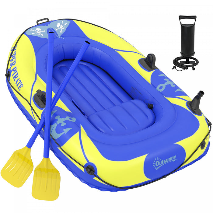 Outsunny 1-2 Person Inflatable Kayak, Recreational Sit In Kayak with Rod Holders, Four-Chamber Design, Paddles, Pump and Repair Kit for Adults & Youth, Dark Blue