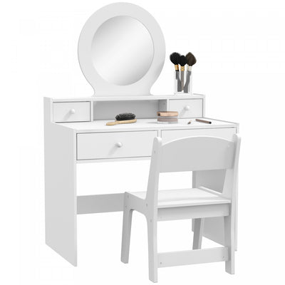 Qaba Kids Vanity Set, Children Dressing Table With Mirror, Kids Makeup Table With Stool And Storage |Qaba Ensemble De Coiffeuse Pour Enfants 2 Pieces, Coiffeuses Avec Miroirs, Table De Maquillage Pour