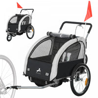 Aosom 2-Seat Bike Trailer for Kids, 2-in-1 Baby Stroller Bicycle Trailer 88 lbs Load with 5-Point Harness, Rubber Wheels, Storage, Safety Flag, Reflectors, Foldable Frame, Black