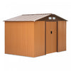 Outsunny 9' X 6' Garden Storage Shed With Floor Foundation, Metal Tool Storage House With Double Doors For Outdoor Patio Yard, Brown