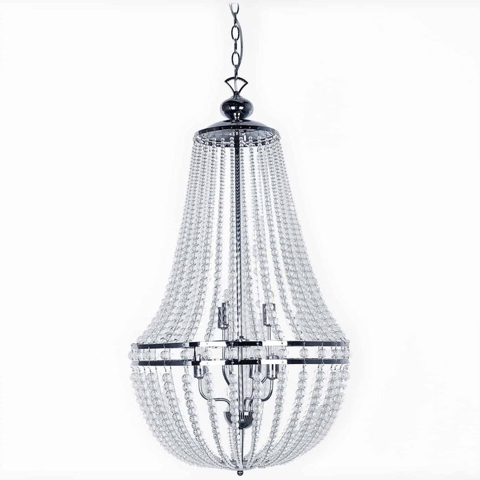 Dainolite Dawson 6 Light Chandelier Polished Chrome Finish Clear Beads Lamp