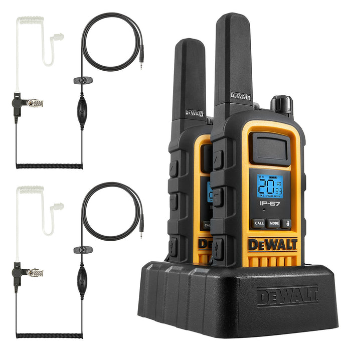 2 Dewalt Dxfrs800 Walkie Talkies Plus Earpieces - 2 Watt, Heavy Duty, 22 Channel Long Range Two Way Radios