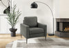 Upholstered Accent Chair, 32\" Wide, Dark Grey Leather-Look, Black Metal Legs, Modern Accent Chair