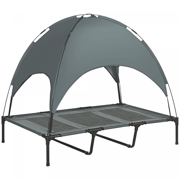 Pawhut Elevated Cooling Pet Bed Portable Raised Dog Cot With Canopy For Xl Sized Dogs, Indoor & Outdoor, 48\"x 36\"x 43\", Grey