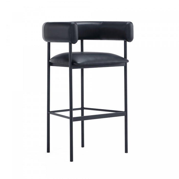 Onda Contemporary Vegan Leather Metal Upholstered Barstool in Black