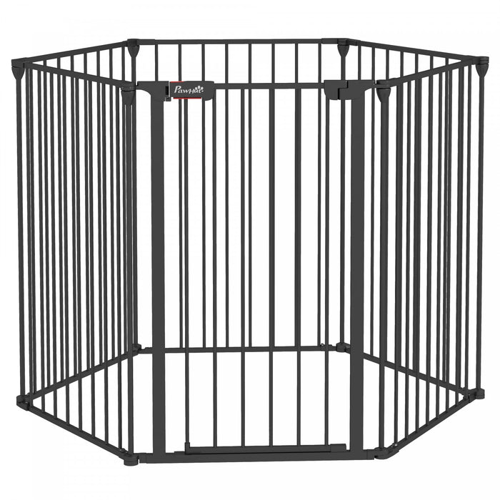 Pawhut 48inch 6-panel Dog Playpen, Foldable Dog Pen, Metal Rabbit Run, Pet Crate Fence With Door For Indoor, Black