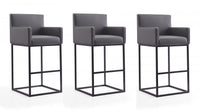 Ambassador Mid-Century Modern Metal Upholstered Barstool in Gray - Set of 3 Bar Stool 