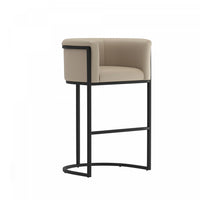 Cosmopolitan Mid-Century Modern Metal Upholstered Barstool in Greige 