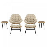 Benson Modern 3-Piece Lounge Chair Set in Cream - Set of 6 