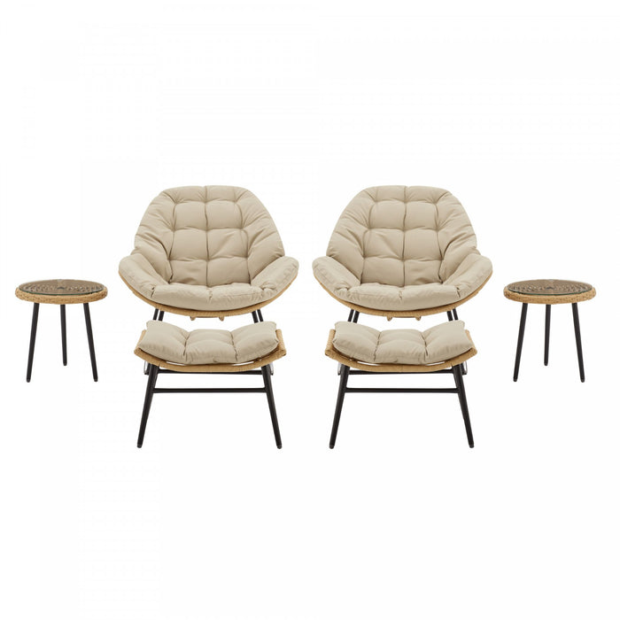 Benson Modern 3-Piece Lounge Chair Set in Cream - Set of 6