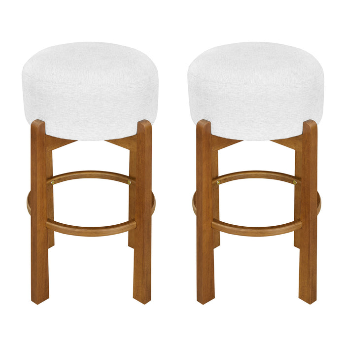 Vera Rubber Wood Bar Stool Set of 2 Indoor Seating with Round Ivory Cushion,Walnut