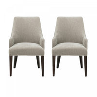 Beever Modern Chenille Wood Armchair in Taupe - Set of 2 Dining Chair 